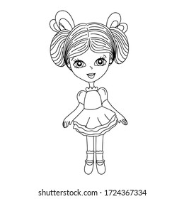 Vector line smile girl in dress. Coloring book for girls