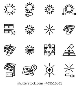 Vector line solar energy icon set on white background