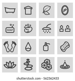 Vector line spa icons set on grey background