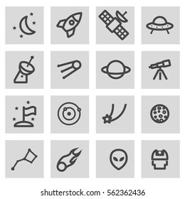 Vector line space icons set on grey background