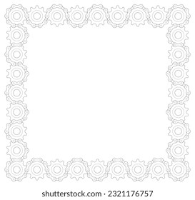 Vector line square cog wheel with intertwined chain. Bicycle border. Isolated on white background