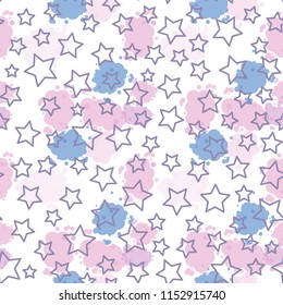 Vector line star seamless pattern Isolated on white background. Textile Design for baby shower