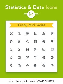 Vector Line Statistics Data Analysis And Representation Tiny Icon Set. Minimalistic Crisp Contour Icons For The Best Recognition In Small Size Use