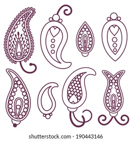 vector line stroke traditional indian paisley elements set