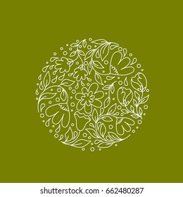 Vector line  style floral logo in a shape of a circle. Circle with flowers. Business identity for boutique, organic cosmetics or flower shop.