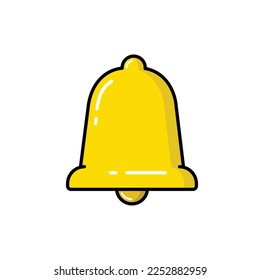 Vector Line Style Gold Bell Icon, Alarm, Handbell line isolated sign. Isolated on white background. Bell Notification Icon. Website and social media icon. Christmas bell or Retro School Bell.