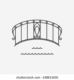 Vector line style icon with bridge. Black thin line bridge logo.