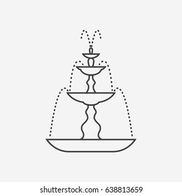 Vector line style icon with fountain. Black thin line fountain logo. Outdoor decor element.