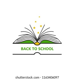 Vector line style icon with open book and place for your text Education and back to school symbol. Isolated simple concept.