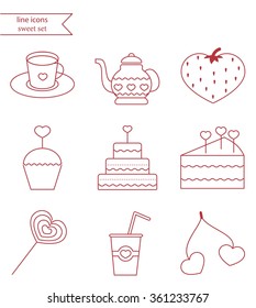 Vector line style icons. Icon set, red color