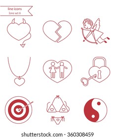 Vector line style icons. Love set 6.