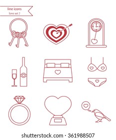 Vector line style icons. Love set 7.