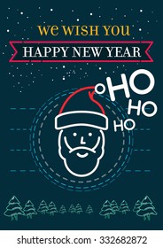 Vector Line Style Illustration of Christmas Greeting, Mailing, Poster