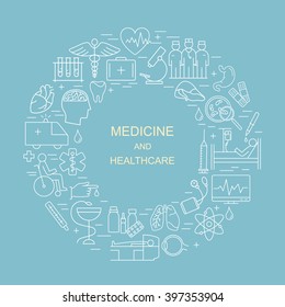 Vector line style illustration with on a theme medicine and Health symbols. High quality vector logos for modern concepts. 