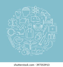 Vector line style illustration with on a theme medicine and Health symbols. High quality  logos for modern concepts. 