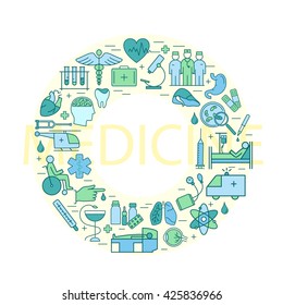 Vector line style illustration with on a theme medicine and health symbols. High quality vector logos for modern concepts. 