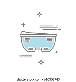 Vector line style illustration of a vibrating electric massage device bath with water.