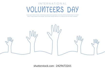 vector line style international volunteers day hand together banner design