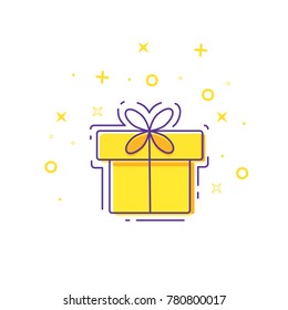 Vector line style logo gift box. illustration of gift box present,  surprise. 