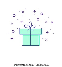 Vector line style logo gift box. illustration of gift box present,  surprise. 