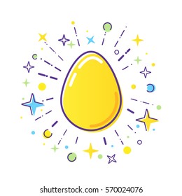 Vector Line Style Logo Golden Easter Egg With A Firework.