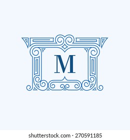 Vector line style monogram design template, lineart logo. Art deco text decoration