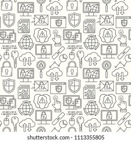 Vector line style seamless internet security pattern. Data protection linear concept. Web privacy and safety outlune background.