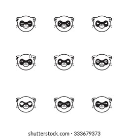 Vector line style set of funny cartoon ferrets faces