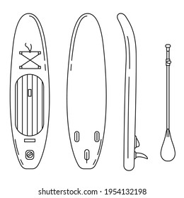 Vector Line SUP Board Illustrations Set