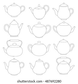 Vector line tea pots signs.