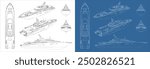 vector line technical drawing of sailboat yacht modern isolated in transparent background