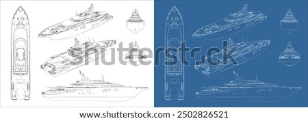 vector line technical drawing of sailboat yacht modern isolated in transparent background
