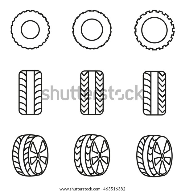 Vector line tire
icon set on white
background