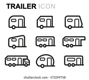Vector line trailer icons set on white background