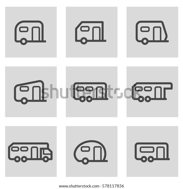 Vector line\
trailer icons set on white\
background