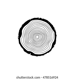 Vector line tree ring, black illustration on white background