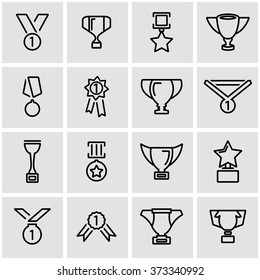 Vector line trophy and awards icon set.