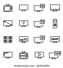 Vector line tv icon set on white background