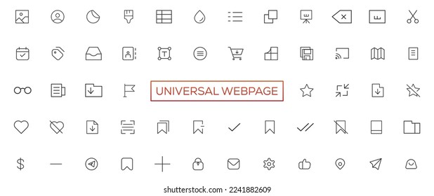 Vector line universal webpage tiny icon set
