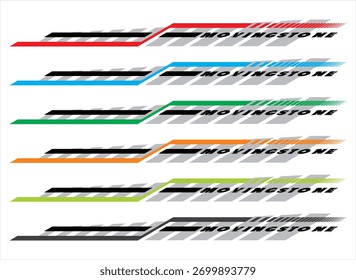Variaciones de línea de Vector para pegatinas de rayas, texto MOVING STONE genial.