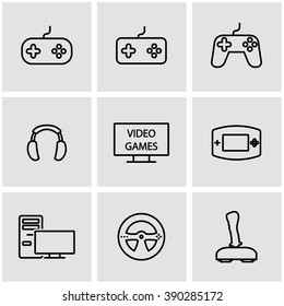 Vector line video games icon set.