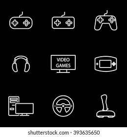 Vector line video games icon set.
