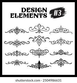 Vector line vintage scroll items for ornate design