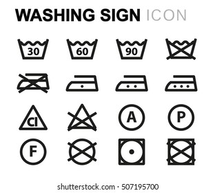 Vector line washing signs line usb icons set on white background