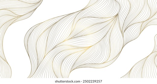 Patrón de arte de onda de línea de Vector, fondo de lujo abstracto de oro, diseño premium. Ilustración Artdeco, Plantilla gráfica