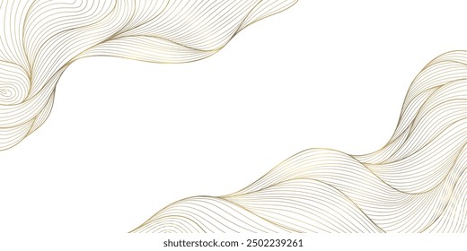 Vector line wave art pattern, gold abstract luxury background, premium design. Artdeco illustration, graphic template