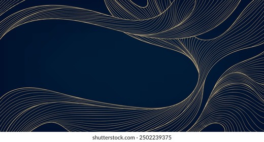 Vector line wave art pattern, gold abstract luxury background, premium design. Artdeco illustration, graphic template