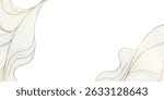 Vector line wave corners, gold on white isolated art luxury graphic, cloud frame. Premium asian sea, curve art shape abstract texture. Art deco organic fancy pattern, background