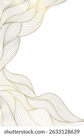 Vector line wave corners, gold on white isolated art luxury graphic, cloud frame. Premium asian sea, curve art shape abstract texture. Art deco organic fancy pattern, background