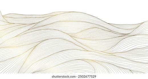 Patrón japonés de la onda de la línea del Vector, fondo de la naturaleza del arte. Oro en la ilustración blanca de la curva del mar, Plantilla asiática del flujo. 